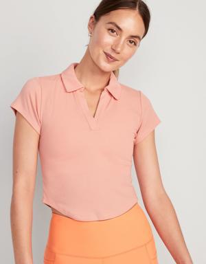 UltraLite Rib-Knit Cropped Polo Shirt for Women pink