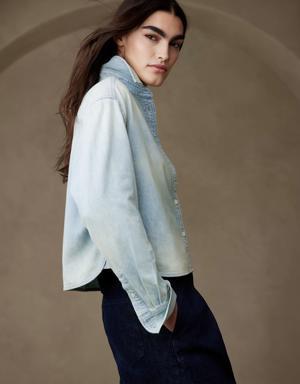 The Boxy Crop Denim Shirt blue