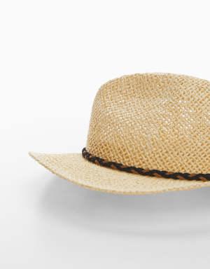 Dekoratif ipli doğal lifli şapka