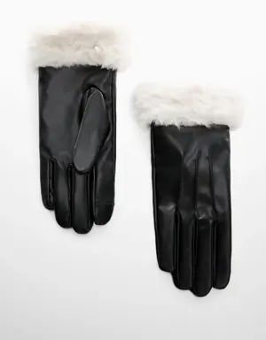 Faux fur combined gloves