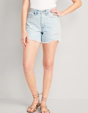Curvy High-Waisted Button-Fly OG Straight Cut-Off Jean Shorts for Women -- 5-inch inseam blue