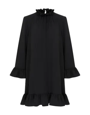 Ruffle Black Mini Dress - 4 / Black