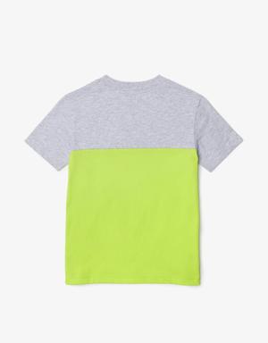 Çocuk Bisiklet Yaka Renk Bloklu Gri T-Shirt