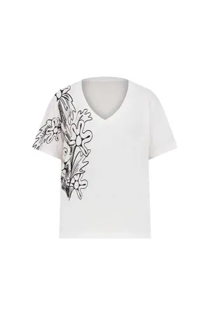 Roman V Neck Printed Floral T-Shirt White. 1