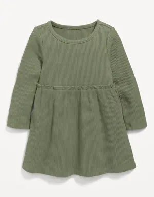 Rib-Knit Long-Sleeve Jersey Dress for Baby green