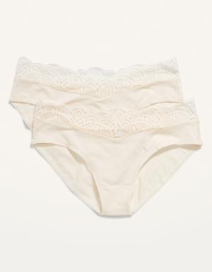 Old Navy Maternity 2-Pack Lace-Trim Supima® Cotton-Blend Below-Bump Bikini Underwear white