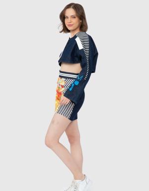 Patterned Garnish Mini Jean Skirt