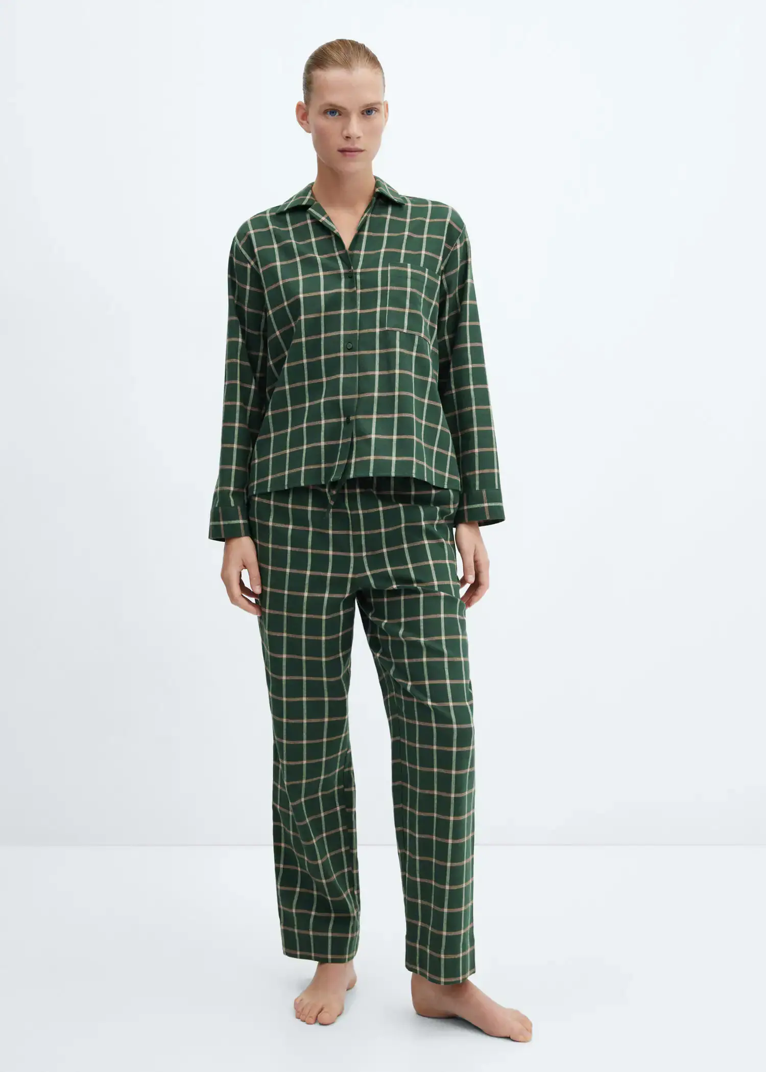 Mango Checked flannel pajama shirt. 2