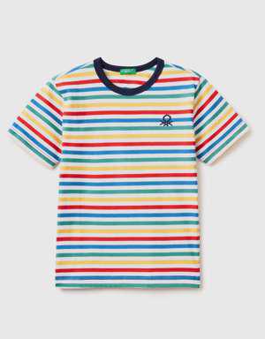 Erkek Çocuk Mix Logolu Çizgili T Shirt