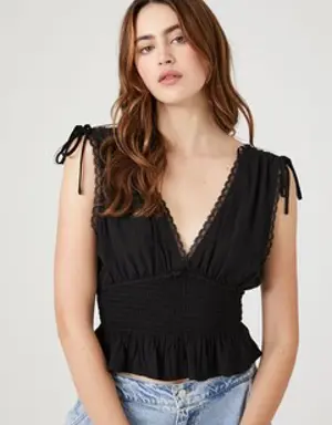 Forever 21 Plunging Flounce Top Black