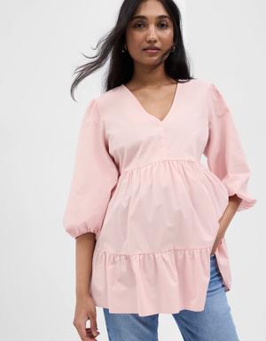 Maternity Poplin Tiered Top pink