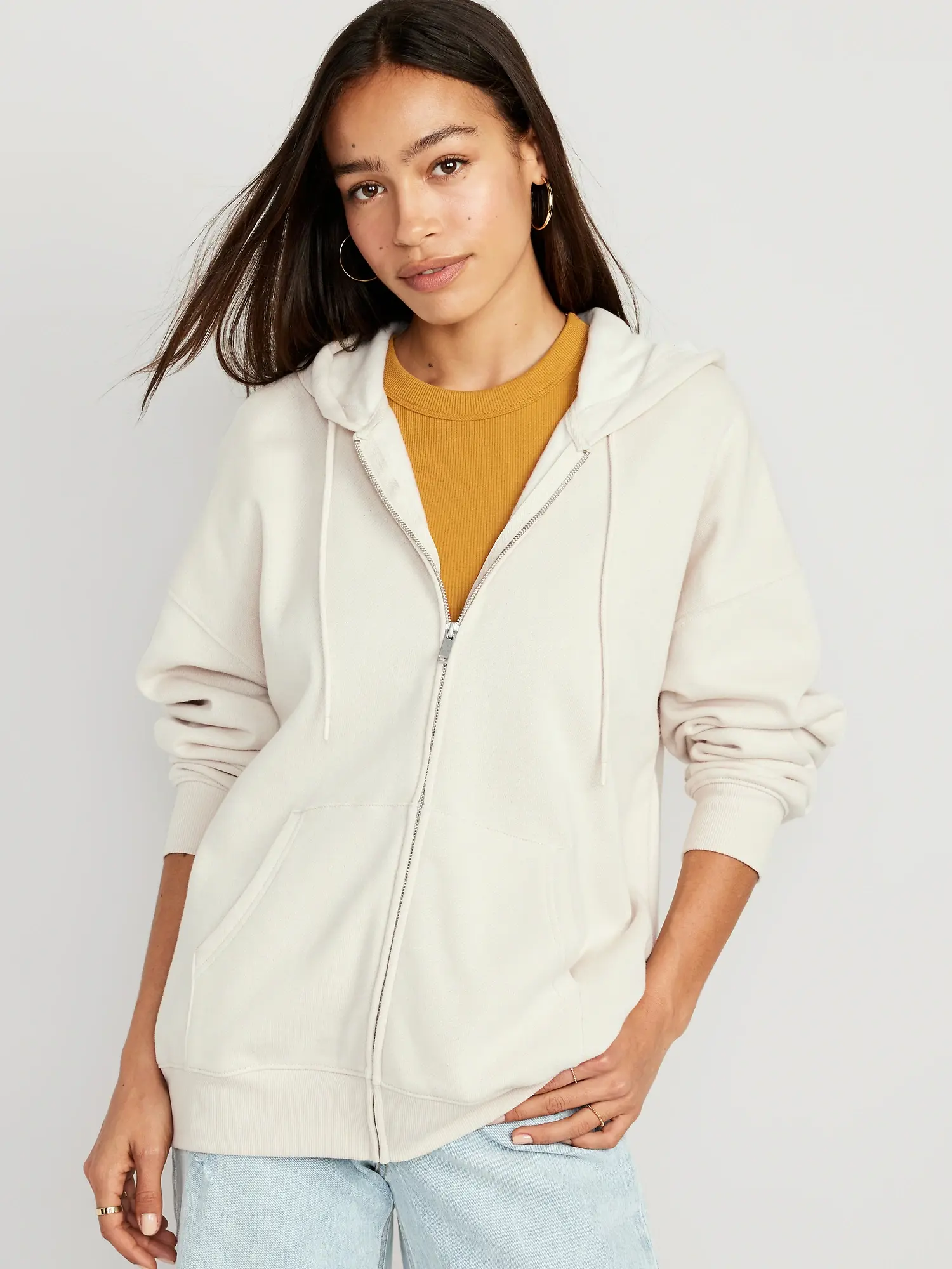 Old Navy Oversized Full-Zip Hoodie beige. 1