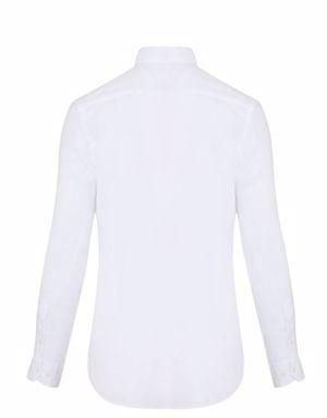 Beyaz Slim Fit Düz 100% Keten Uzun Kol Gömlek