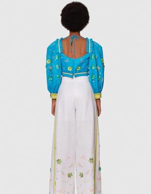 Embroidered Palazzo Trousers