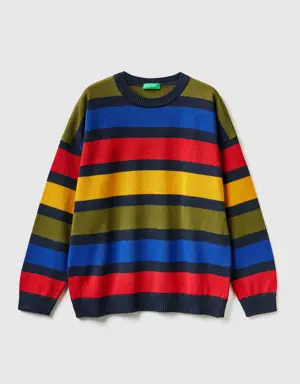 striped sweater in wool and cotton blend