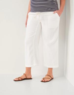 Maternity Rollover-Waist Soft Wide-Leg Pants white