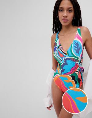 Wrap Front One-Piece Swimsuit multi