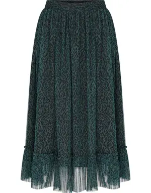 Animal Print Pleated Long Skirt