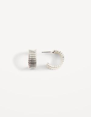 Silver-Tone Ribbed Open Hoop Earrings for Women silver