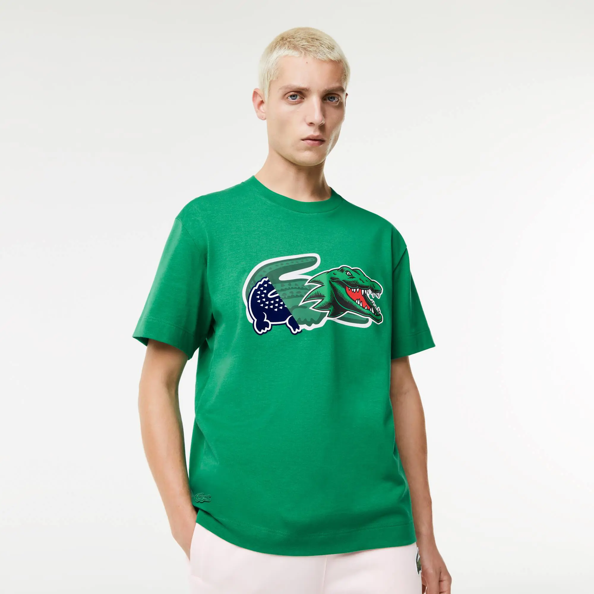 Lacoste T-shirt relaxed fit com crocodilo oversize Holiday para homem. 1