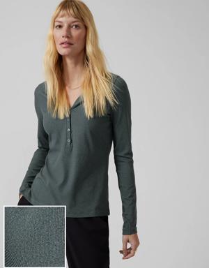 Athleta Uptempo Ribbed Henley Top green