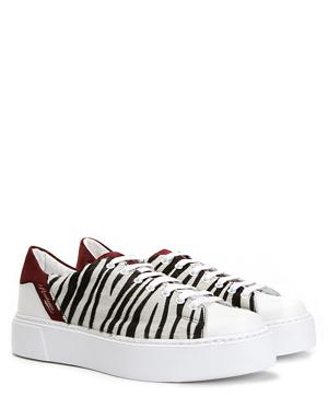 Beyaz Siyah Zebra Desenli Kadın Deri Sneaker