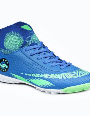 28366 Saks Mavi - Yeşil Halı Saha Çoraplı Krampon Futbol Ayakkabısı