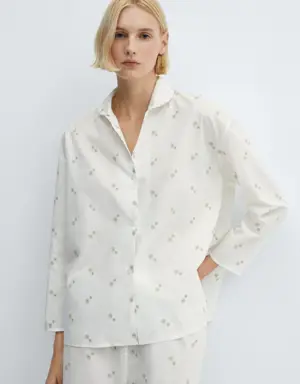 Floral embroidered cotton pajama shirt