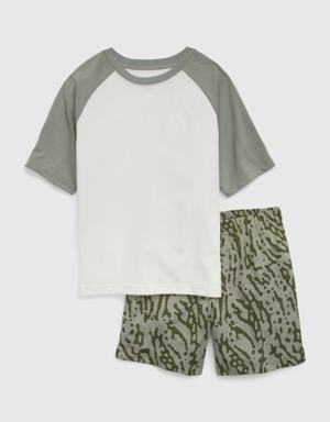 Kids 100% Recycled Raglan PJ Shorts Set white