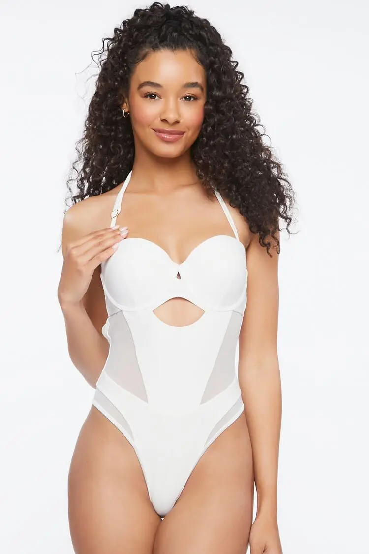 Forever 21 Forever 21 Herve Leger Halter One Piece Swimsuit White. 1