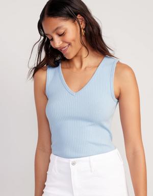 Rib-Knit V-Neck Tank Top blue