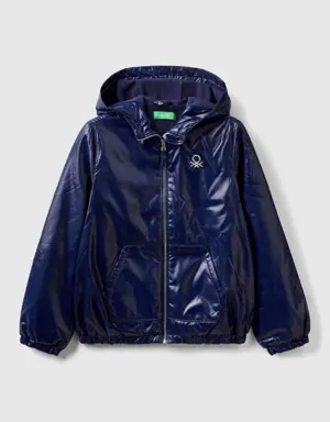 glossy jacket with zip and hood