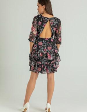 Deniz Butik Fırfırlı Sırt Pencereli Elbise - SİYAH. 3 Deniz Butik Fırfırlı Sırt Pencereli Elbise - SİYAH. 3