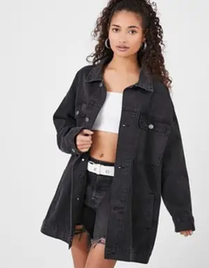 Forever 21 Oversized Denim Trucker Jacket Washed Black