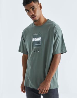 Çağla Baskı Detaylı O Yaka Erkek Oversize T-Shirt - 88094