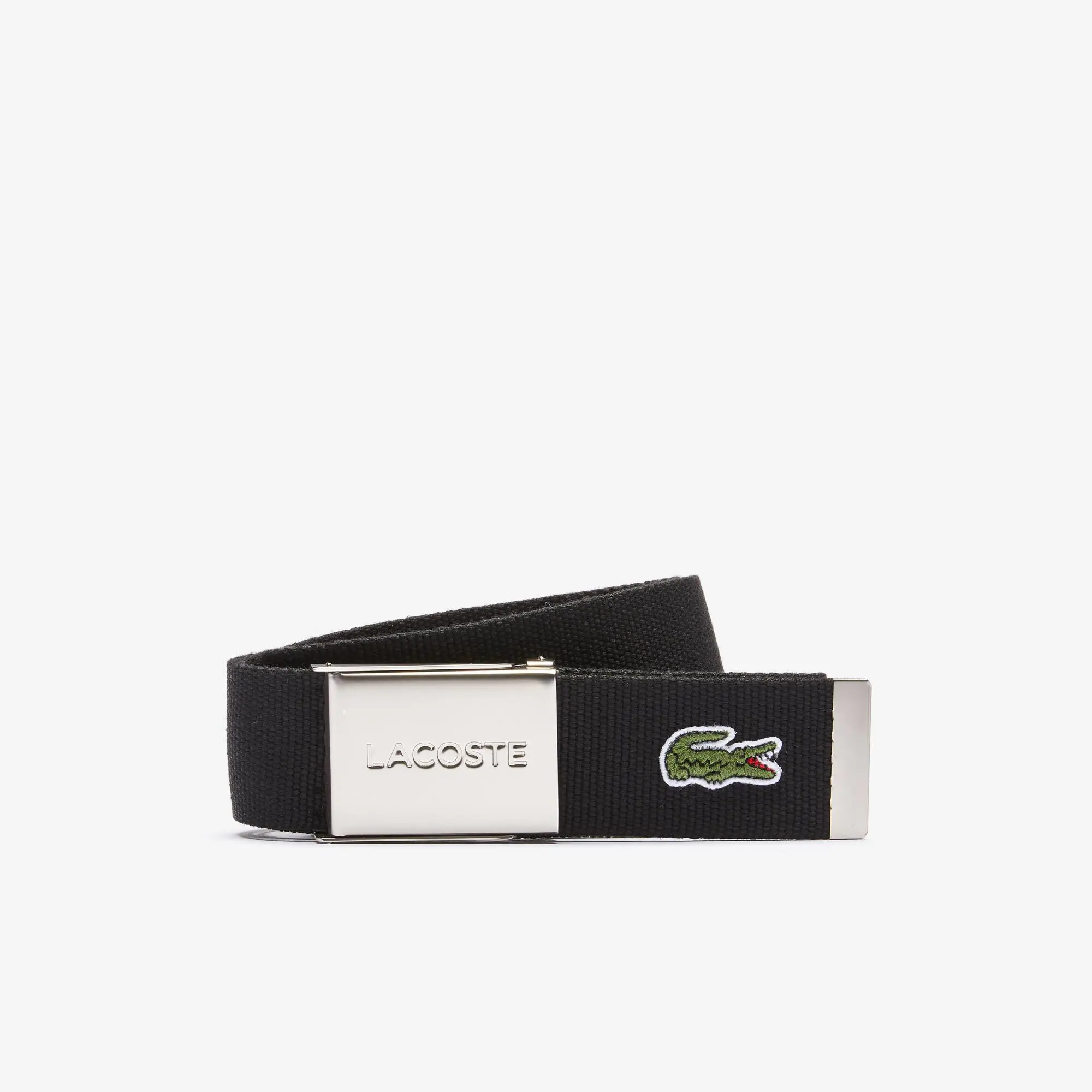 Lacoste Men's Made in France Lacoste Engraved Buckle Woven Fabric Belt. 1