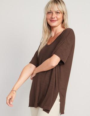 Oversized Luxe Slub-Knit Tunic T-Shirt for Women brown