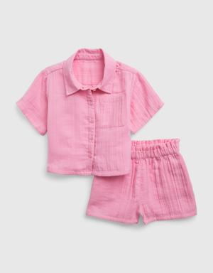 Gap Toddler Crinkle Gauze Outfit Set pink