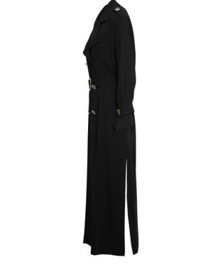 Comfortable Cut Black Trench Coat with Slits in the Form of a Kimono