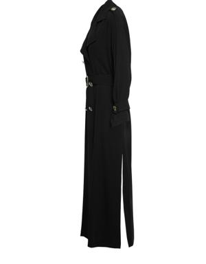 Gizia Comfortable Cut Black Trench Coat with Slits in the Form of a Kimono. 2 Gizia Comfortable Cut Black Trench Coat with Slits in the Form of a Kimono. 2