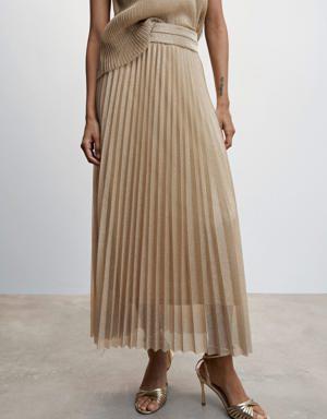 Metallic-effect pleated skirt
