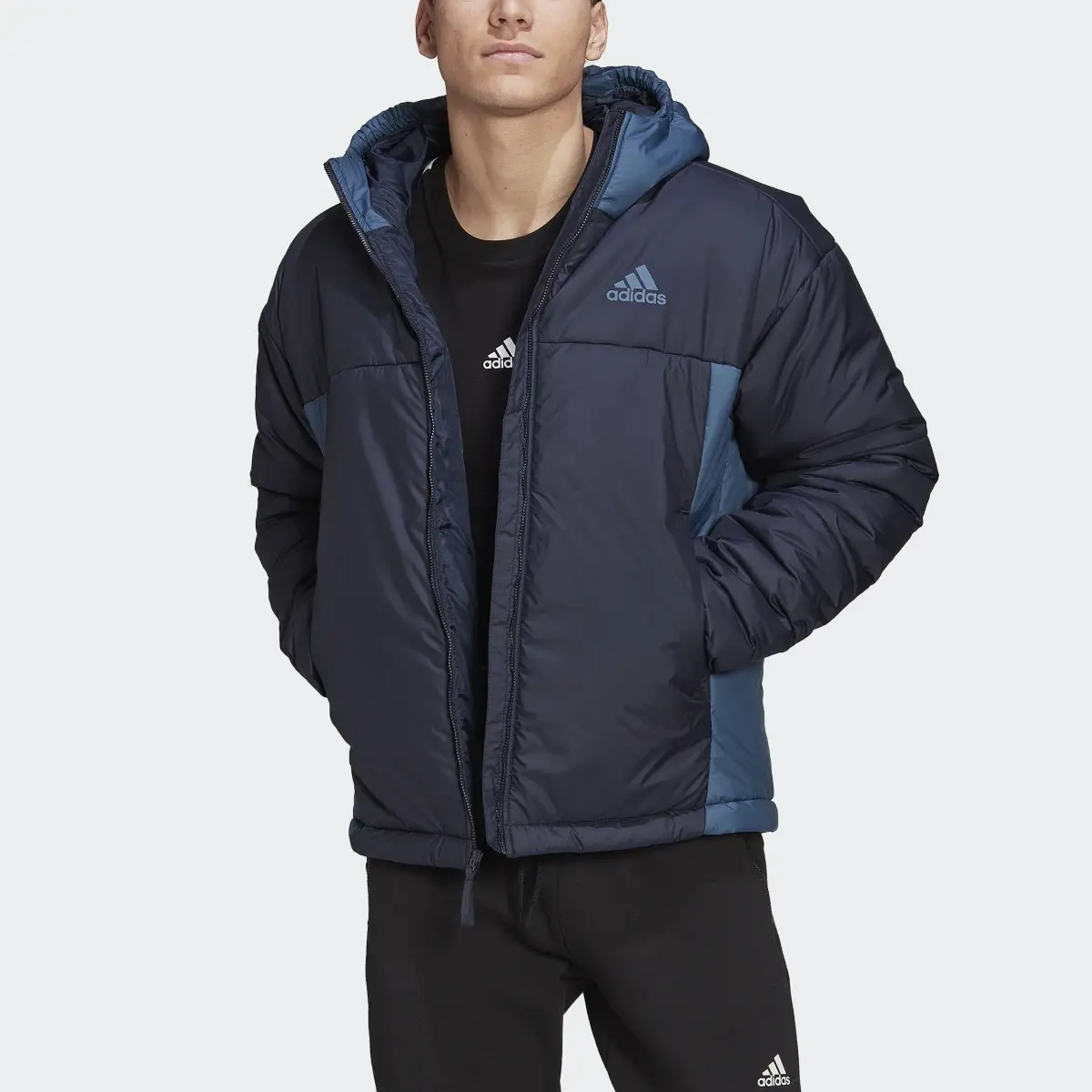 Adidas BSC 3-Stripes Puffy Hooded Jacket. 1