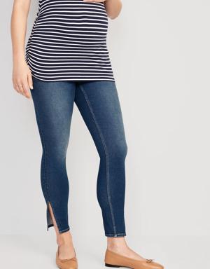 Maternity Rollover-Panel Side-Slit 360° Stretch Skinny Jeans blue