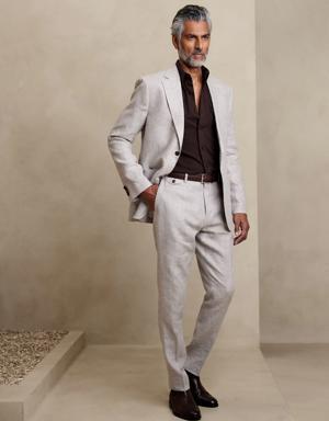 Baia Houndstooth Linen Suit Pant beige