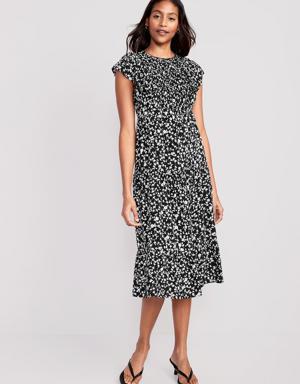 Old Navy Fit & Flare Flutter-Sleeve Tiered Smocked Midi Dress for Women black