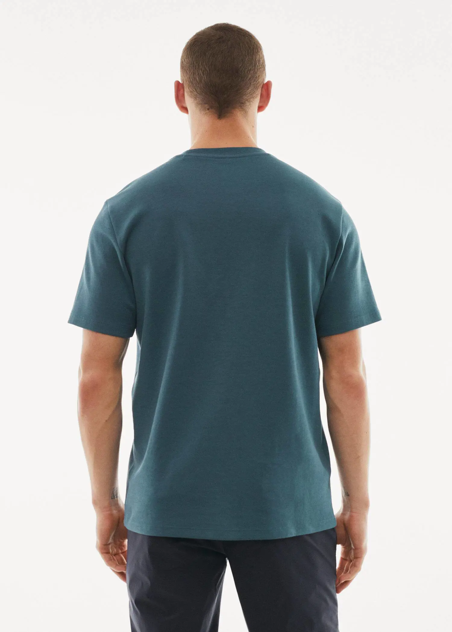 Mango Breathable cotton t-shirt. a man is wearing a blue t-shirt 