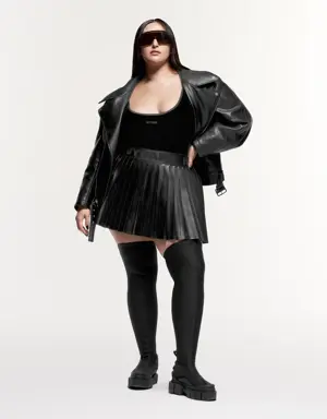 Leather Pleated Mini Skirt (Plus Size)