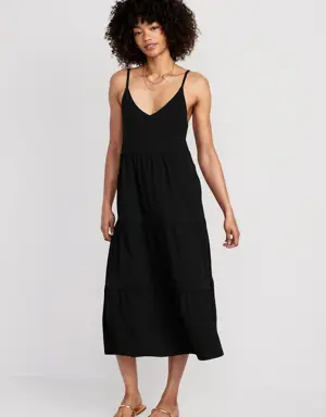Tie-Back Tiered Midi Cami Swing Dress for Women black