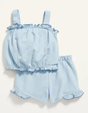 Old Navy Sleeveless Ruffle-Trim Top and Shorts Set for Toddler Girls blue