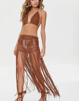 Forever 21 Crochet Bralette &amp; Tassel Maxi Skirt Set Mocha